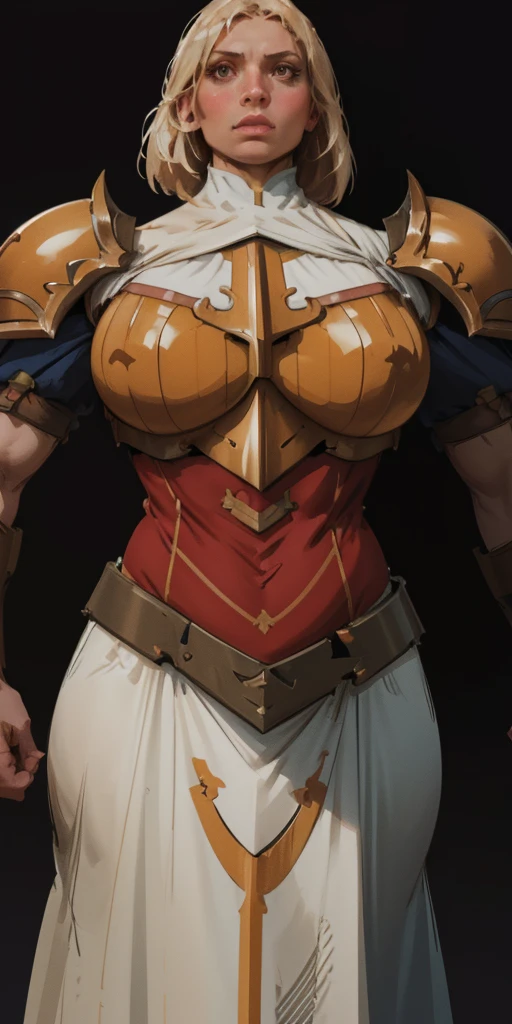 (black background) 1soloefemale, low angle, from below, paladin templar lady in white tabard, correct anatomy, epic fantasy digital art, tmasterpiece, 8k, high definition resolution, detailed drawing, superior quality, epic composition, female muscular body cover breastplate, muscular turned arms behind body