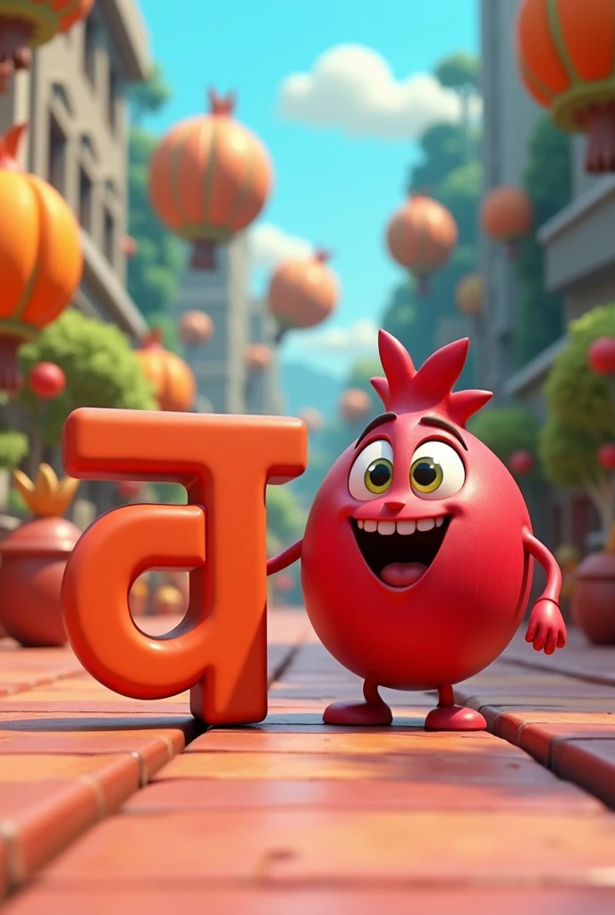 Create a 3D animated alphabate अ and also a talking Pomegranate with 3D animated cartoon with animated background