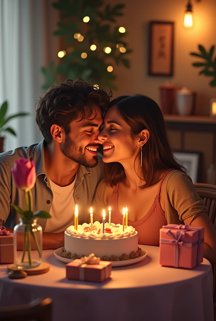 An adult celebrating her birthday party with her boyfriend