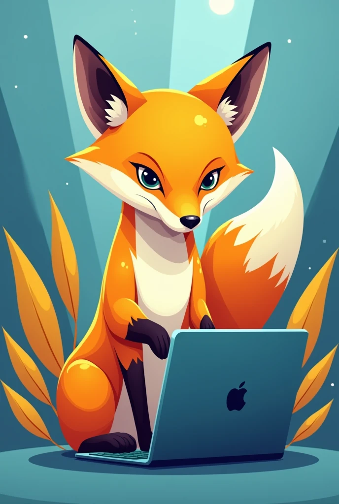 Smart Fox: A fox with a laptop, symbolizing intelligence and adaptability in the modern world. (colors: azul e amarelo)