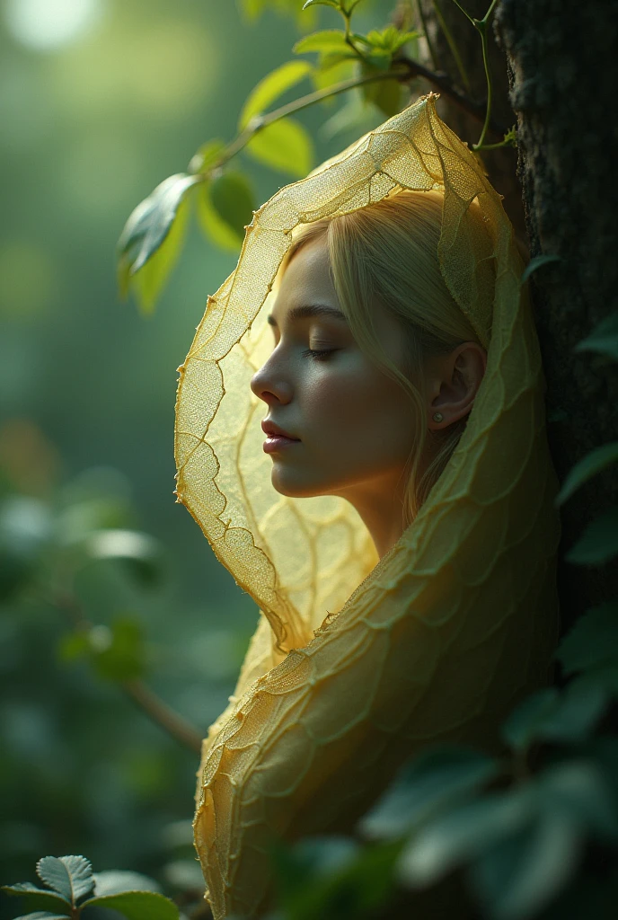 Simple butterfly cocoon with a woman slowly emerging from it