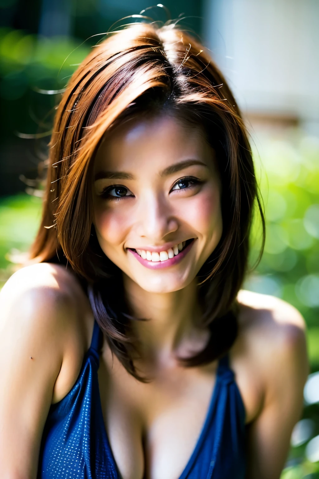 (Realistic, photo-Realistic:1.4), (masterpiece, Highest quality:1.2), RAW Photos, High resolution, Intricate details, Very detailed, Sharp focus, Portraiture, Dynamic pose, alone, One girl, (Slingshot swimwear, Medium chest, Thighs), Pale skin, Detailed face, Detailed eyes, Refined nose, smile, Photo Background, Outdoor,