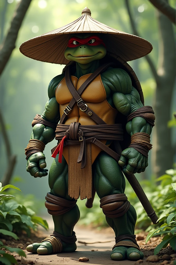 Ninja Turtle Rafael in Straw Hat