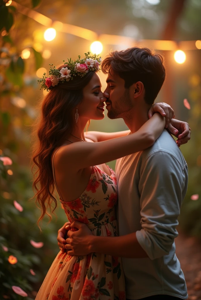 A beautiful girl celebrating birthday party with her boyfriend and kisses him