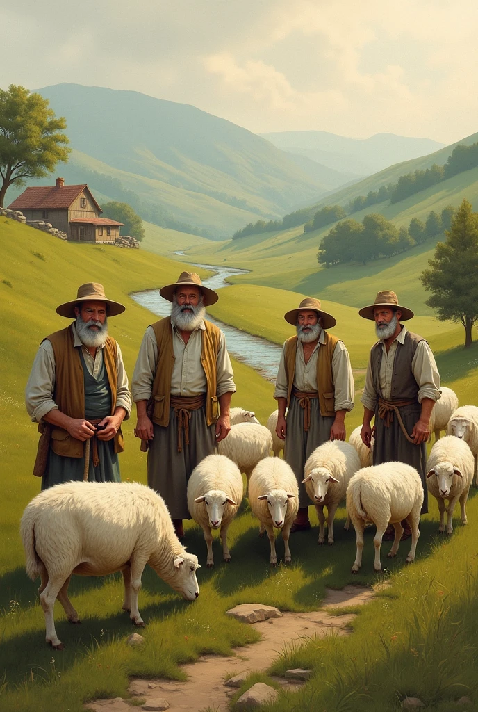 Four shepherds with their flock