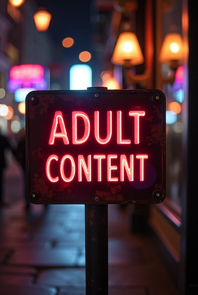 a written sign:Adult Content