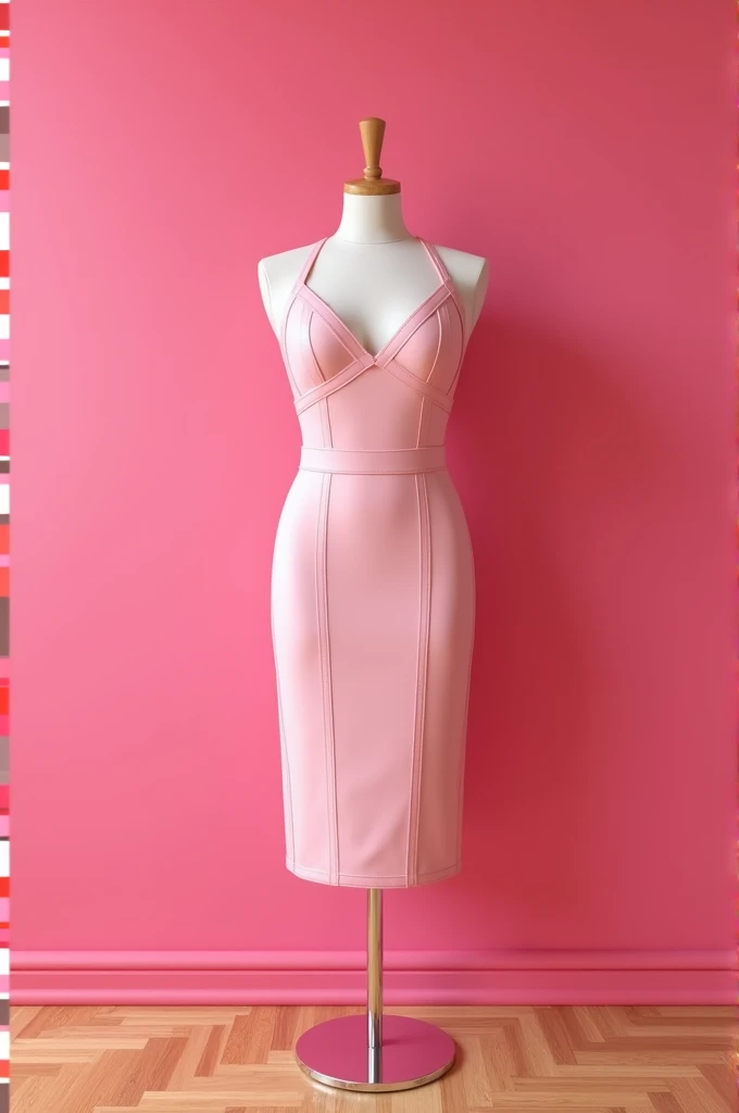 I want a dress i. Mannequin like i stich in pink background should be like a pink wall and in the tiles should be like wooden tiles
