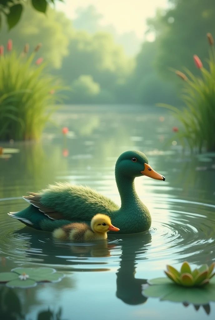 A duck with it's baby
