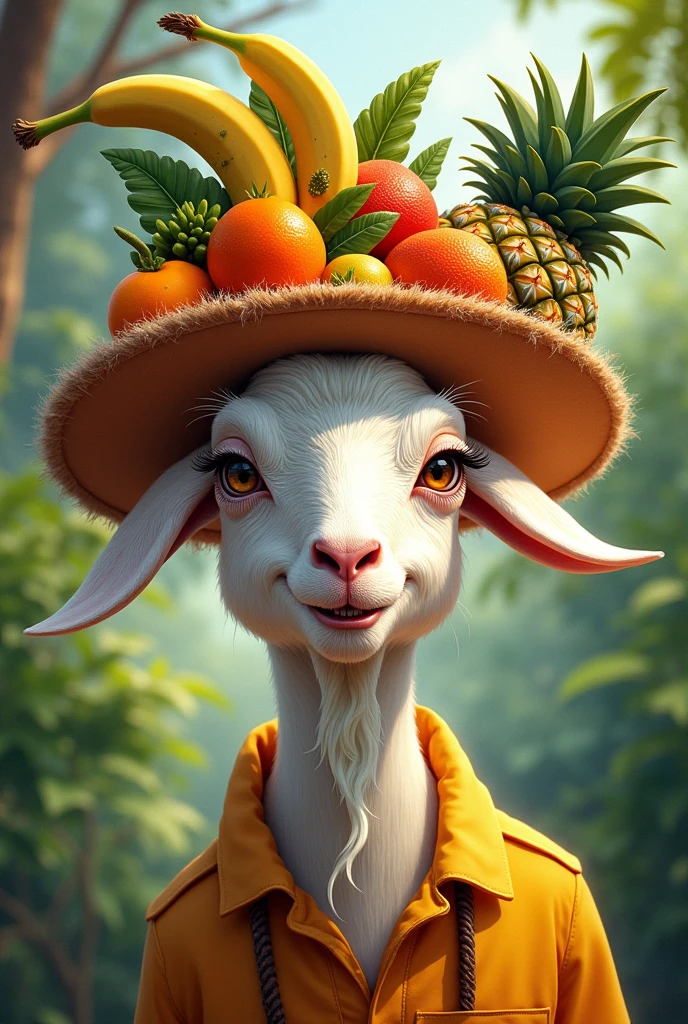 Drawing of a goat with Carmem Miranda's hat