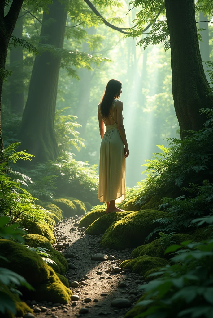 Create a human in a temperate forest