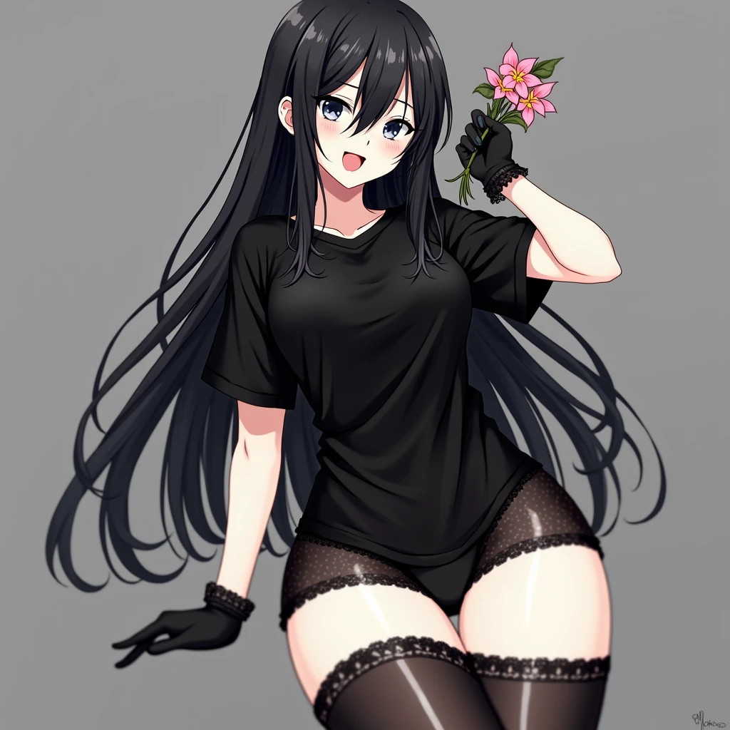 tokisaki kurumi,((work of art)),(((best qualityer))),((ultra detali)),((illustration)),((Shaggy hair)),((volantes)),(1 girl),(standing alone), 1 girl, in this, Bblack hair, Blurry background, blush, bouquet, don, flowers, mitts, hair over one eye, holding bouquet, gaping mouth, pink flowers, pink Pink, red Pink, Pink, ssmile, White pants, white Pink, Blurry, Depth of field,lace underwear, wearing lace panties, There is no skirt, showing thighs, white stockings, lace socks,Accurate shot,assessment:safe,