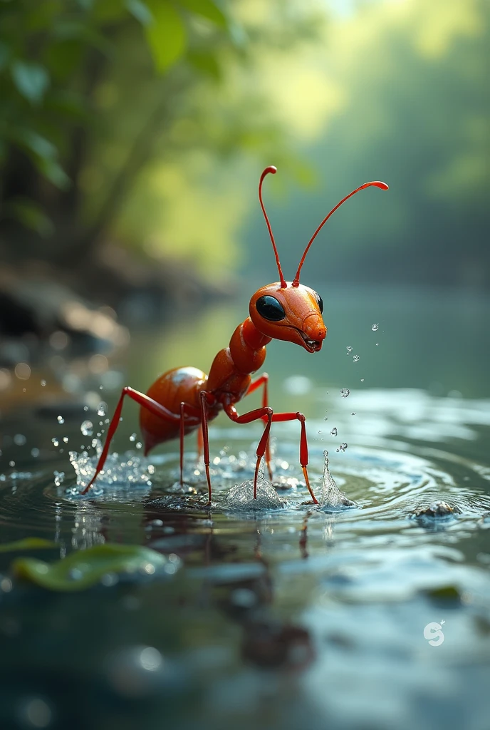 An beautiful ant going to drink water in river  unfortunately fell down in River and shouting help me