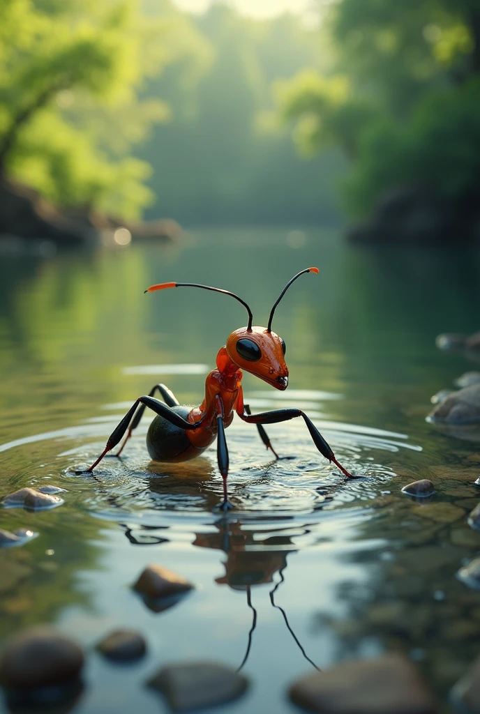 An beautiful ant going to drink water in river unfortunately fell down in River and shouting help me