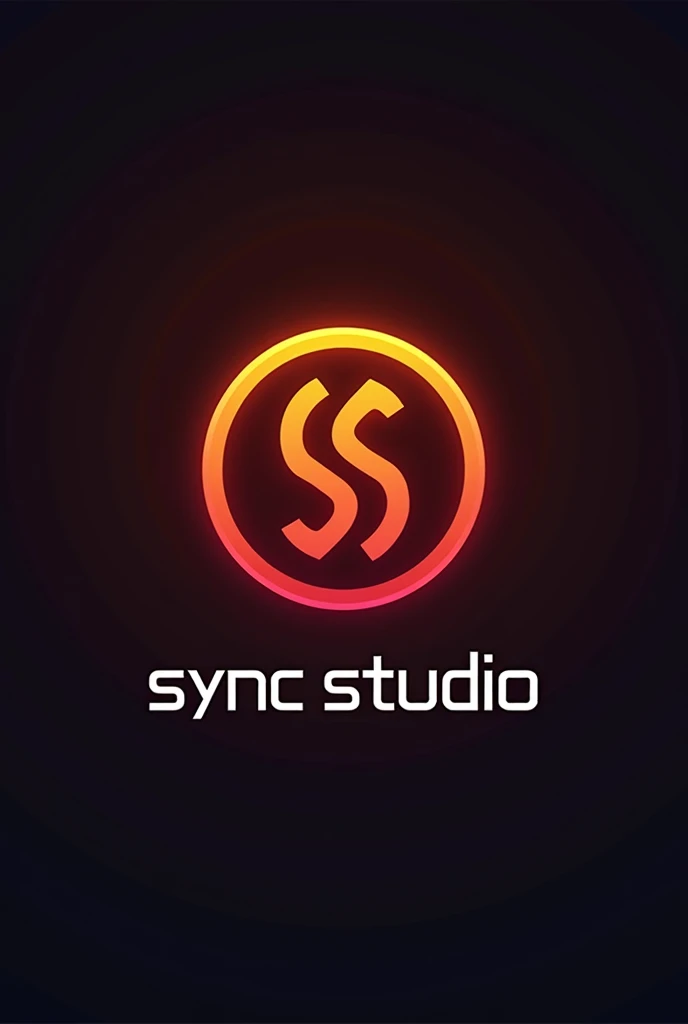 Valorant team logo, in circle, com doiS "S" At the center, com coreS vermelho, laranja e laranja eScuro, e debaixo do círculo eScrito "Sync Studio"