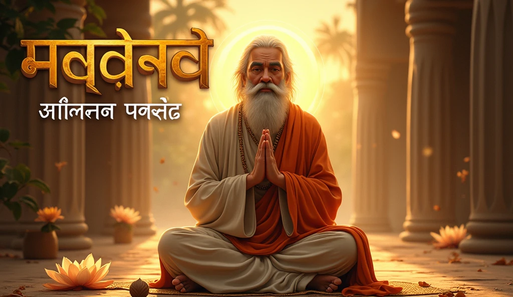 Visual Concept:**
- **Background:** A serene, spiritual setting, perhaps a temple or a rural landscape with soft, warm lighting to convey a peaceful atmosphere.
- **Central Figure:** An illustration or photograph of the saint, possibly in a meditative or blessing posture, with an aura or light glow around them to signify holiness.
- **Text Elements:** The title "संत" in bold, traditional Hindi calligraphy, placed prominently. You can use a subtle gradient or shadow effect to make the text pop. Include a smaller subtext like "History Unveiled" or "अनोखी कहानी" below it.
- **Additional Details:** Incorporate symbolic elements like a lotus flower, prayer beads, or a subtle halo effect behind the saint to enhance the spiritual theme