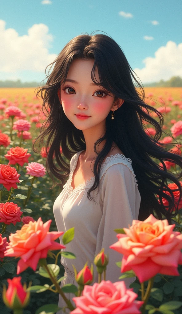 one girl, High accuracy, I smile,Black hair, Rose farm ,