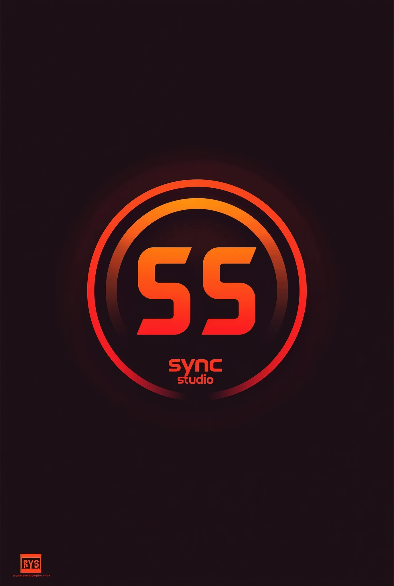 Valorant team logo, in circle, com doiS "S" At the center, com coreS vermelho, laranja e laranja eScuro, e debaixo do círculo eScrito "Sync Studio"