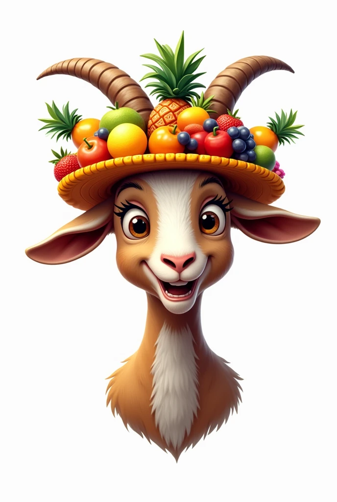 Goat logo with Carmen Miranda&#39;s hat on transparent background