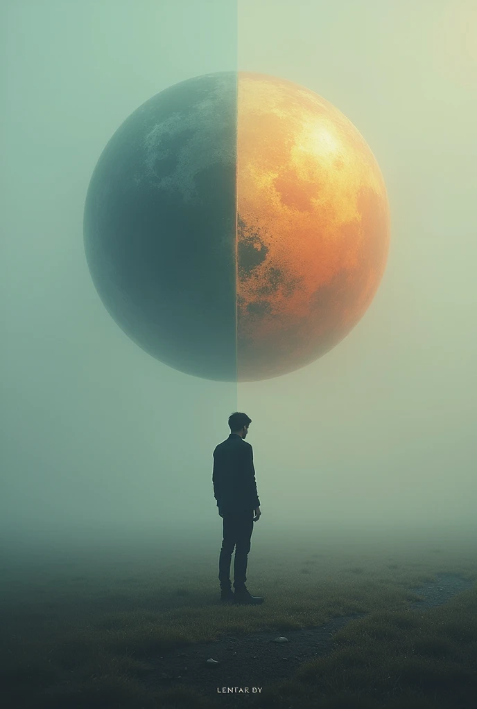 Create an image for the cover of an album about heartbreak and love called hemispheres with the figure of a man on the cover