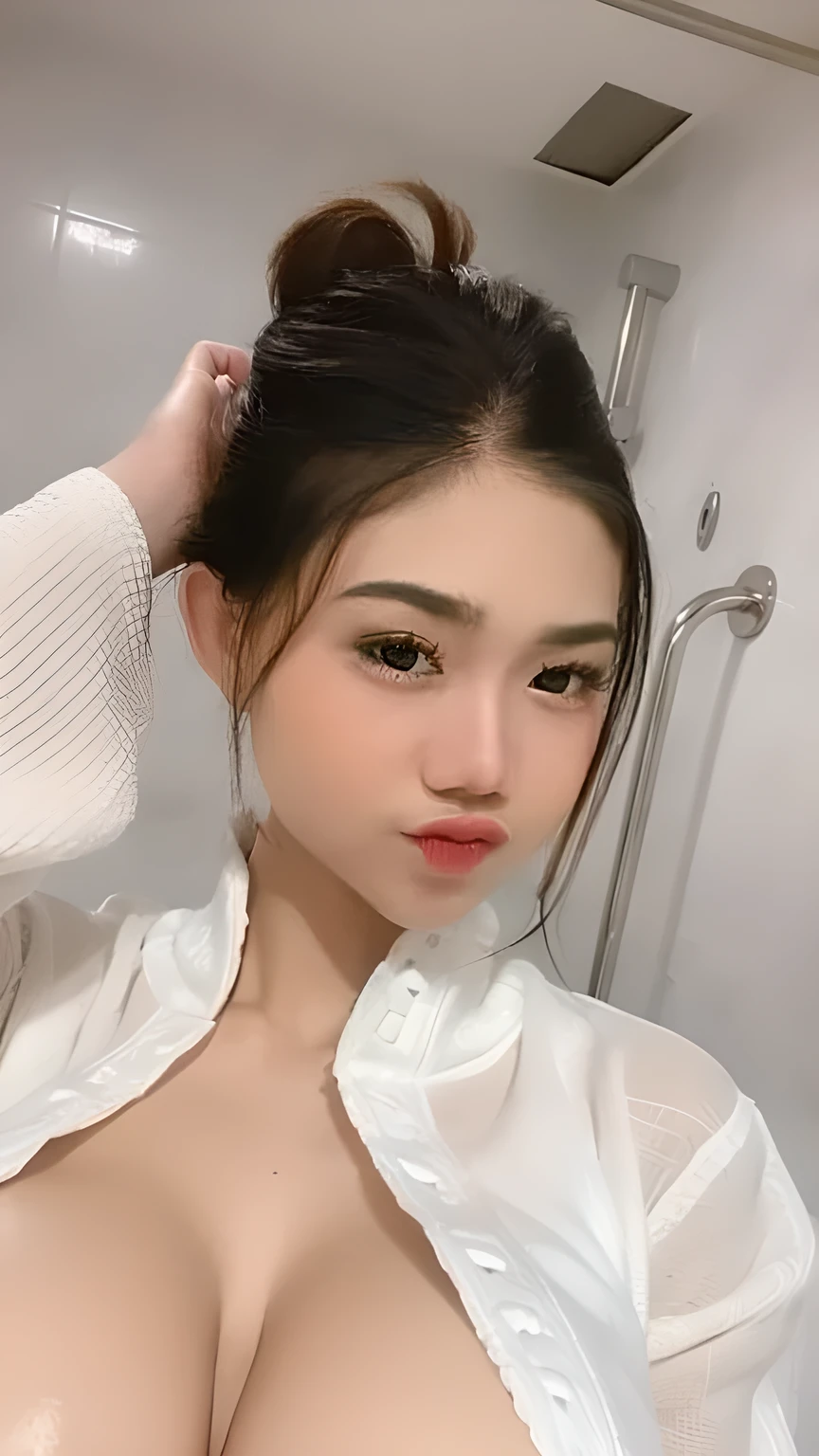 Female body, nsfw, ((gigantic bosom)), (plump:0.8), (nude, sexy), beautiful skin, ((topless, shirtless, breasts out)), transparent, transparent clothes, transparent attire, ((big breasts)), (nsfw), (white skin), (best quality), photorealistic, indoor