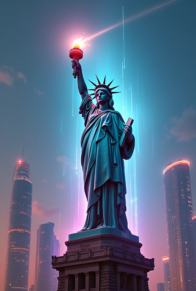 Technology and the future Statue of Liberty and youth