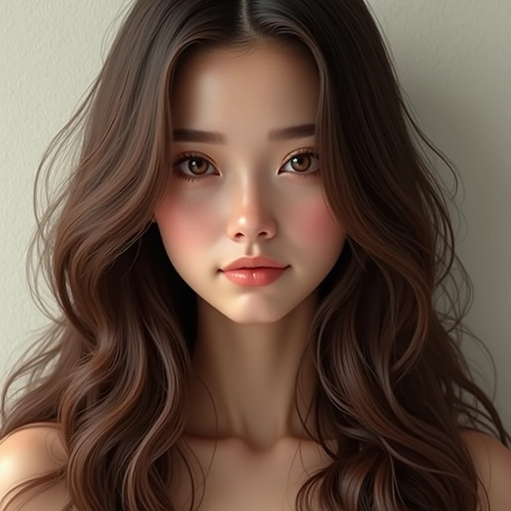 Brunette woman long hairs realistic