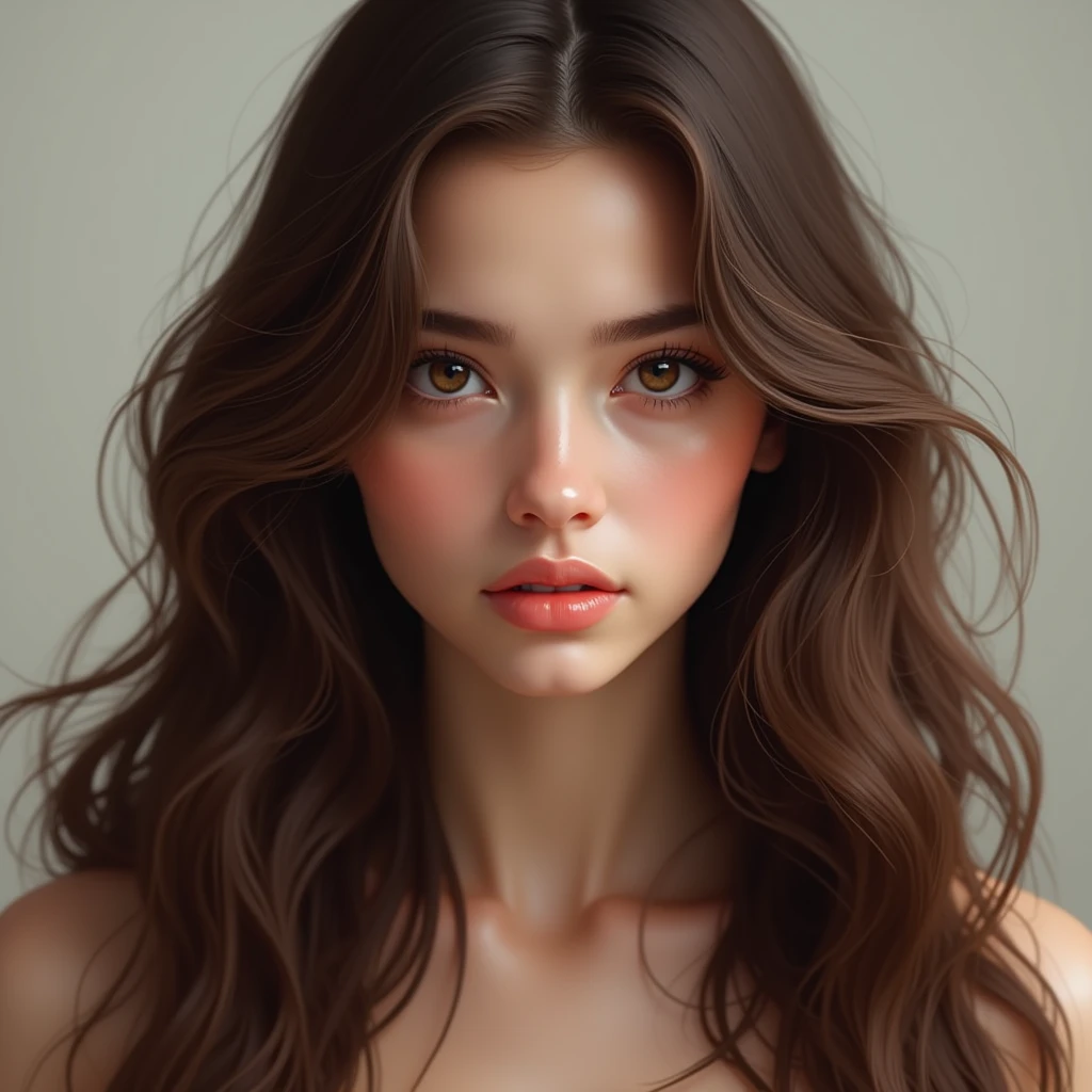 Brunette woman long hairs realistic