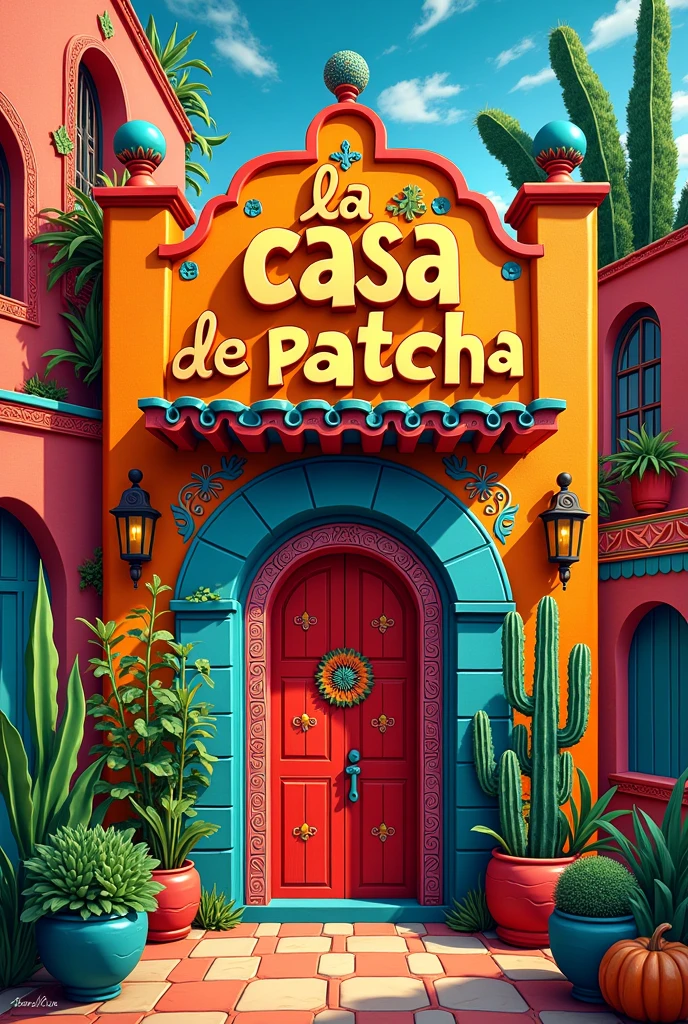 Motifs mexicains avec ecrit "La casa de Patcha"
Beaucoup de couleurs.