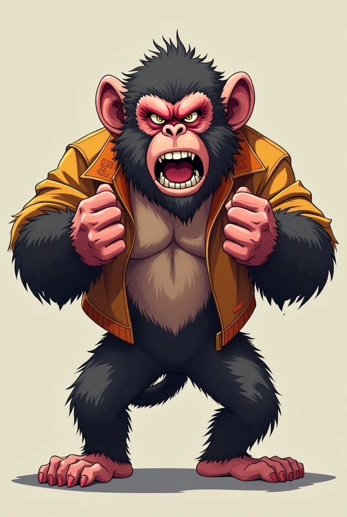 Full body monkey with anime style clothes, angry with red face, bottomless 