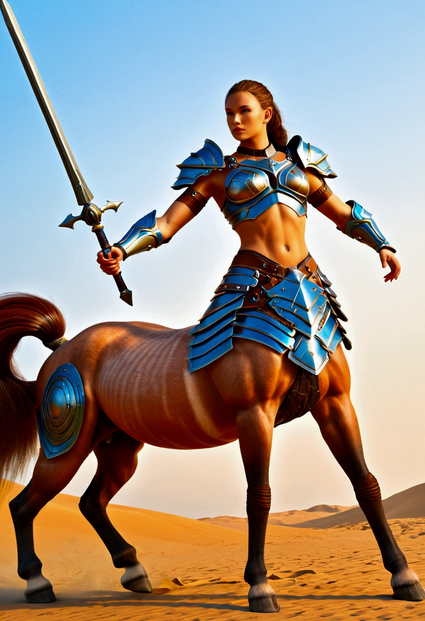 a Centaur, Centaur-type warrior, Armor, (best quality, masterpiece, photorealistic), very aesthetic, perfect composition, intricate details, ultra-detailed, vivid colors