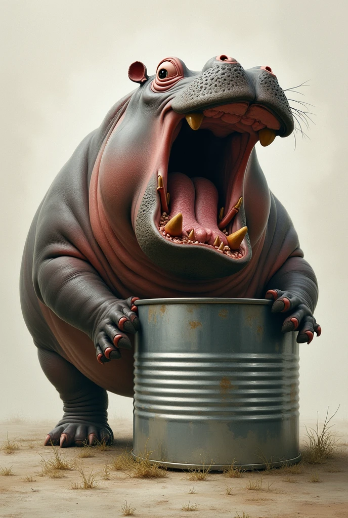 A hippopotamus being canned 