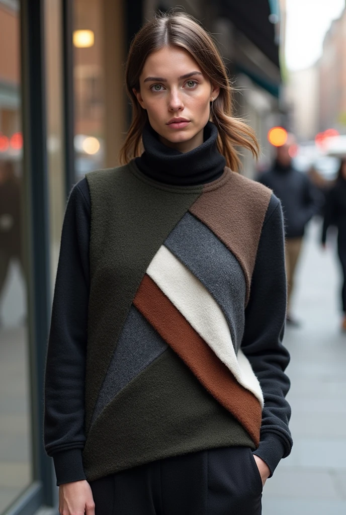 A wool top with strips of fabric

