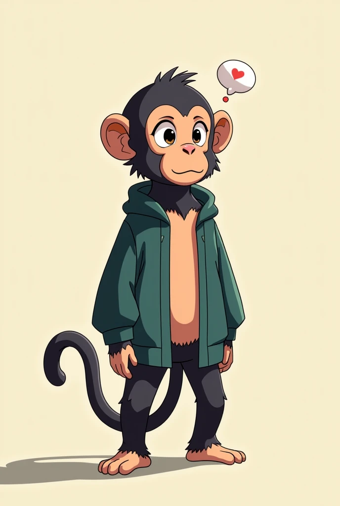 Full body monkey with anime style clothes, Thinking, bottomless 