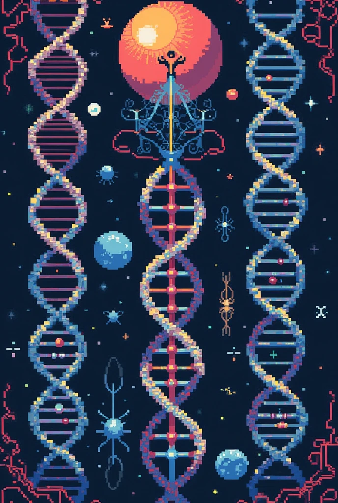 Create pixel template board cards with the theme of DNA and RNA and genetic biology 