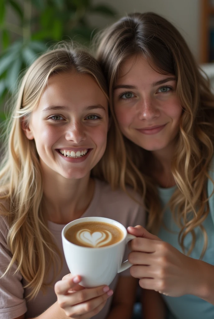 Two girls in one cup with man