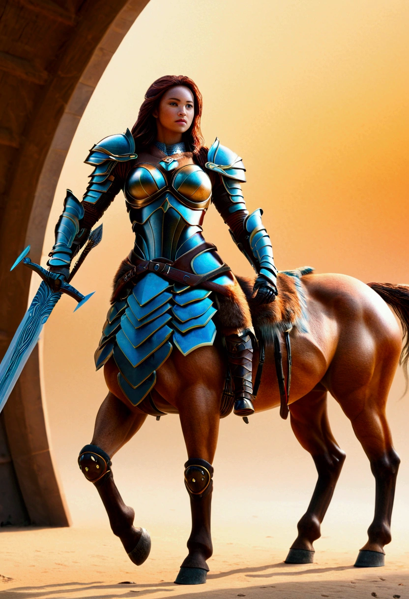 a Centaur, Centaur-type warrior, Armor, (best quality, masterpiece, photorealistic), very aesthetic, perfect composition, intricate details, ultra-detailed, vivid colors