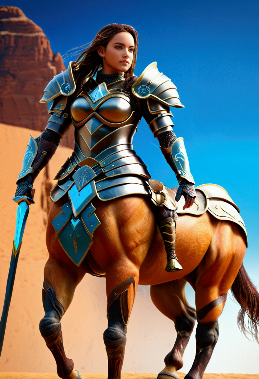 a Centaur, Centaur-type warrior, Armor, (best quality, masterpiece, photorealistic), very aesthetic, perfect composition, intricate details, ultra-detailed, vivid colors