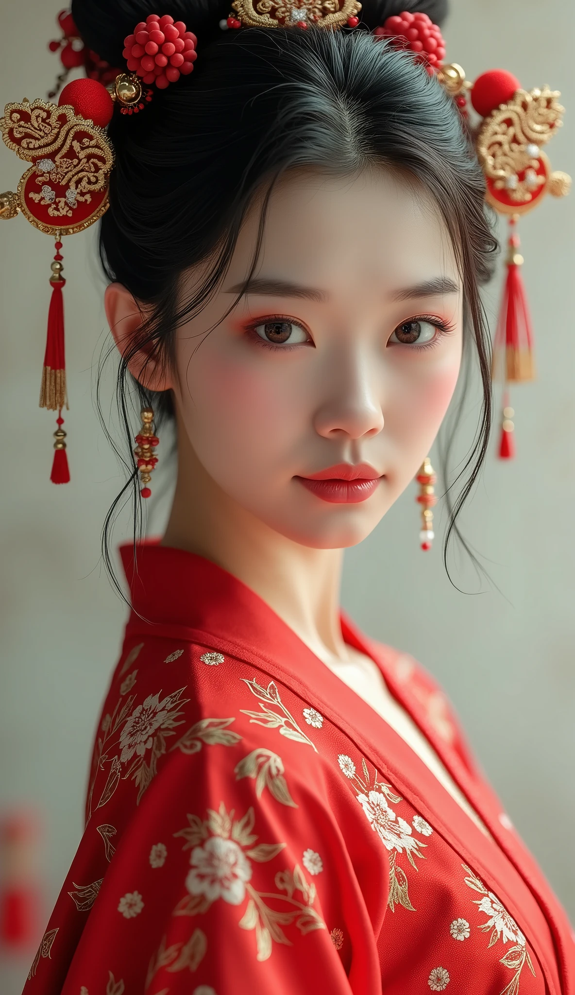 ((Ultra-realistic photos, ultra-high quality, 8k)),
Chinese concubine, Chinese woman,actor, beautiful, charming, portrait, red dress, head ornaments,