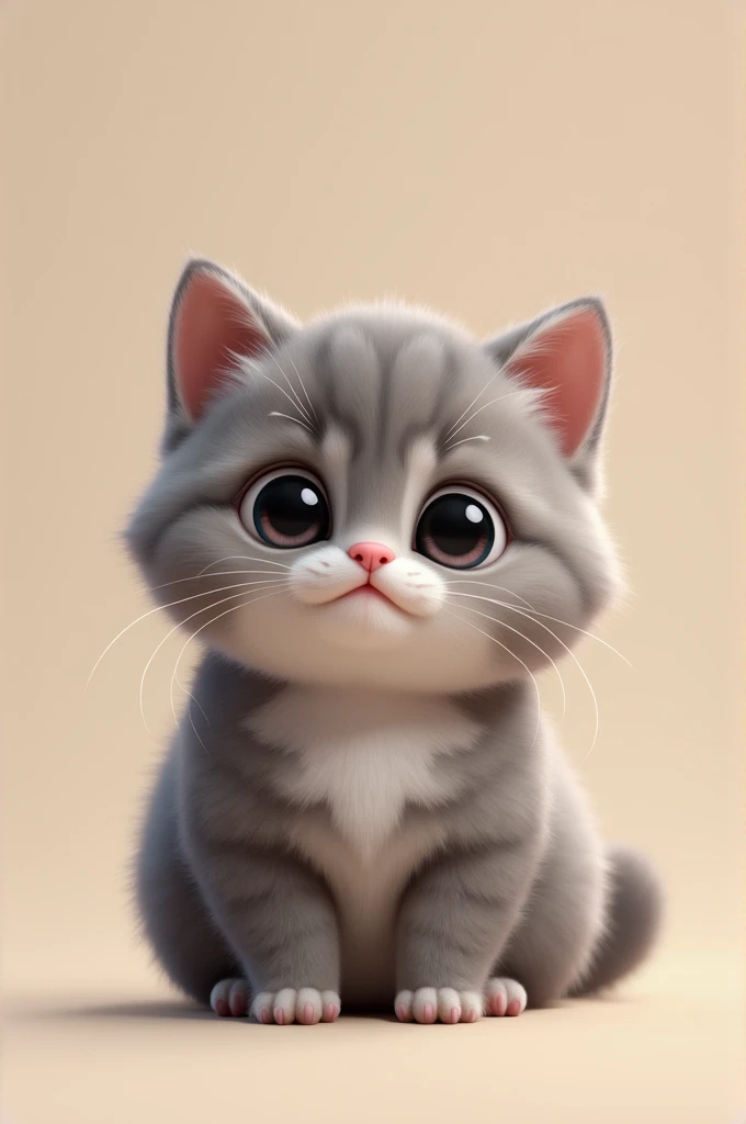 A grey cat baby with small furr and fat