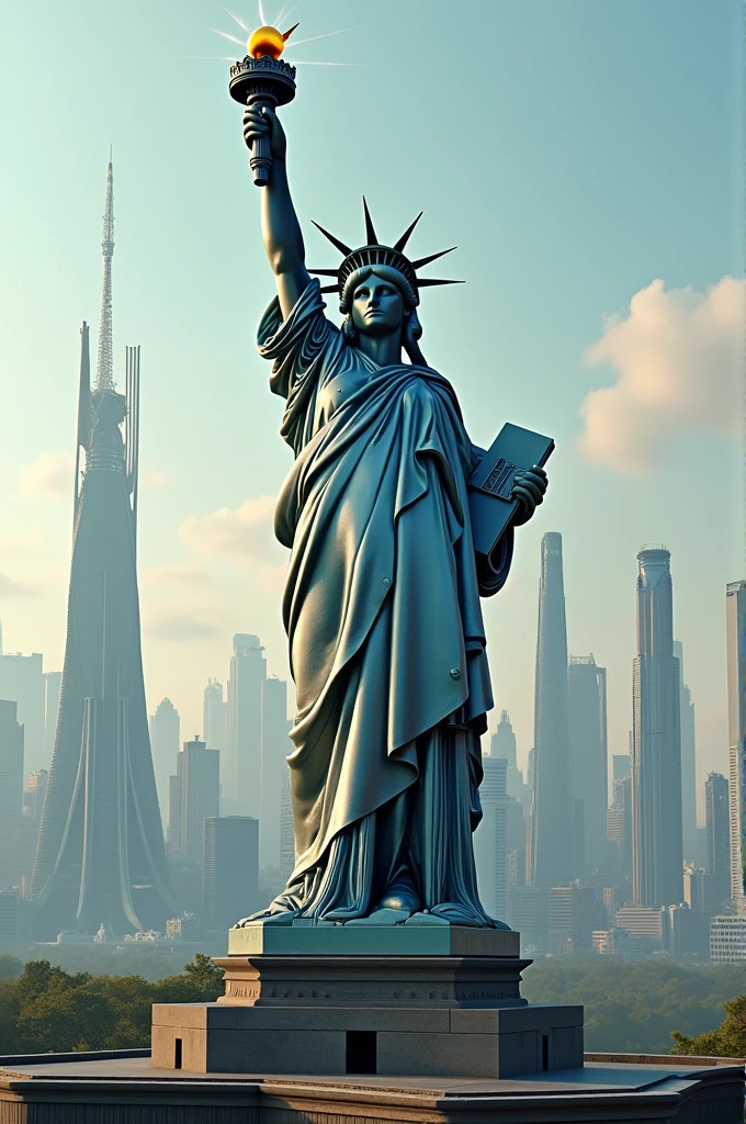 Robotic and futuristic statue of liberty