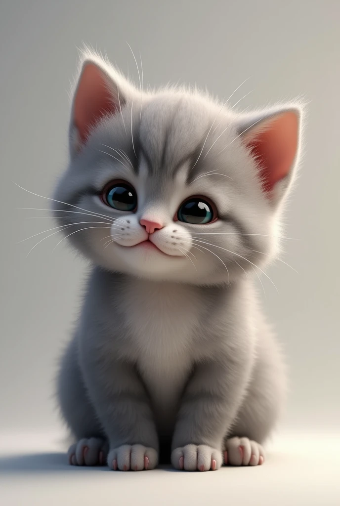 A realistic grey cat baby with small furr and fat
