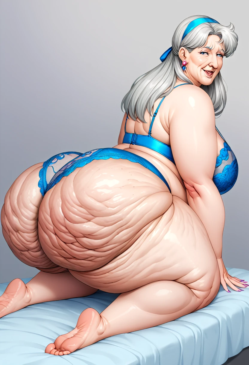 Elderly thick ssbbw with gigantic booty, gilf, huge thick hips, insanely inflated hips, very wide hips,very thick thighs,largest haunches ever , gigantic buttocks ,ssbbw, cellulite ,accentuated curves,on all fours, lingerie, having sex in hospital lobby ,side view