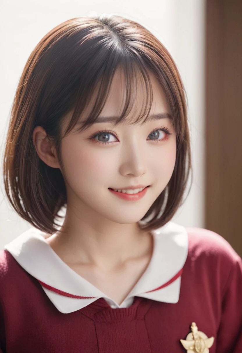 Masterpiece, top quality, best quality,
(Japanese:1.4),
realistic,
highly detailed,
detailed skin, skin pores,
detailed hair, detailed eyes,
detailed clothes,
depth of field, film grain, dramatic lighting,
1girl, smile, 17yo, sailor uniform, medium breasts, curly bob, cowboy shot