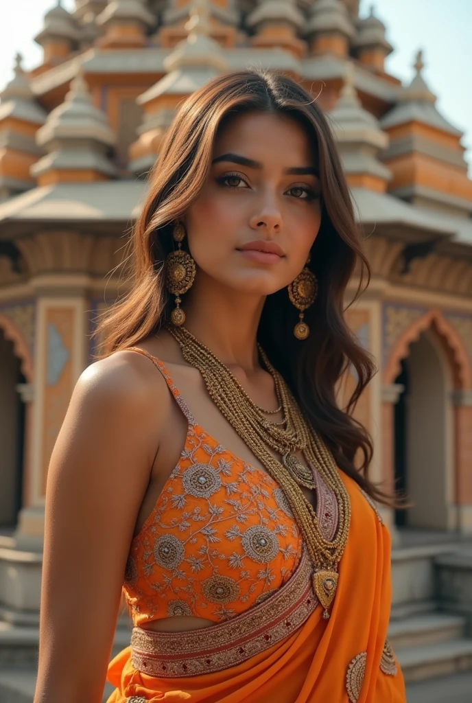 Beautiful model posing in front of Varanasi Temple