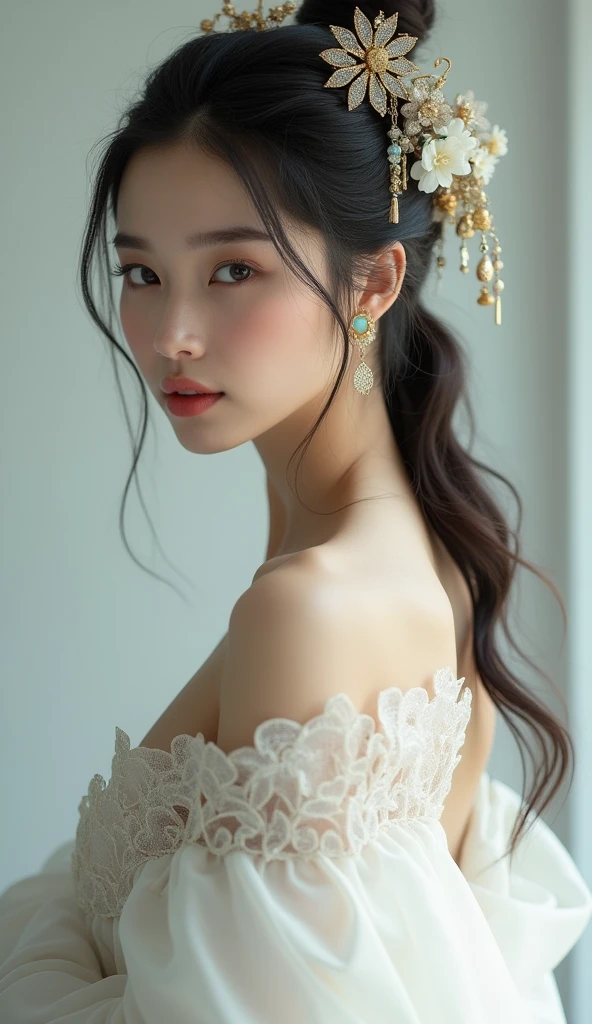 ((Ultra-realistic photos, ultra-high quality, 8k)),
thai concubine, thai woman,actor, beautiful, charming, portrait, white dress, head ornaments,