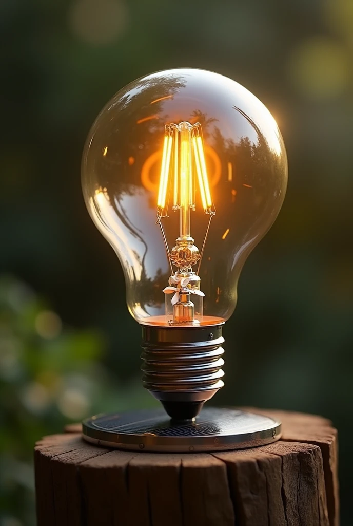 Create an image of a light bulb that runs on solar and wind energy 