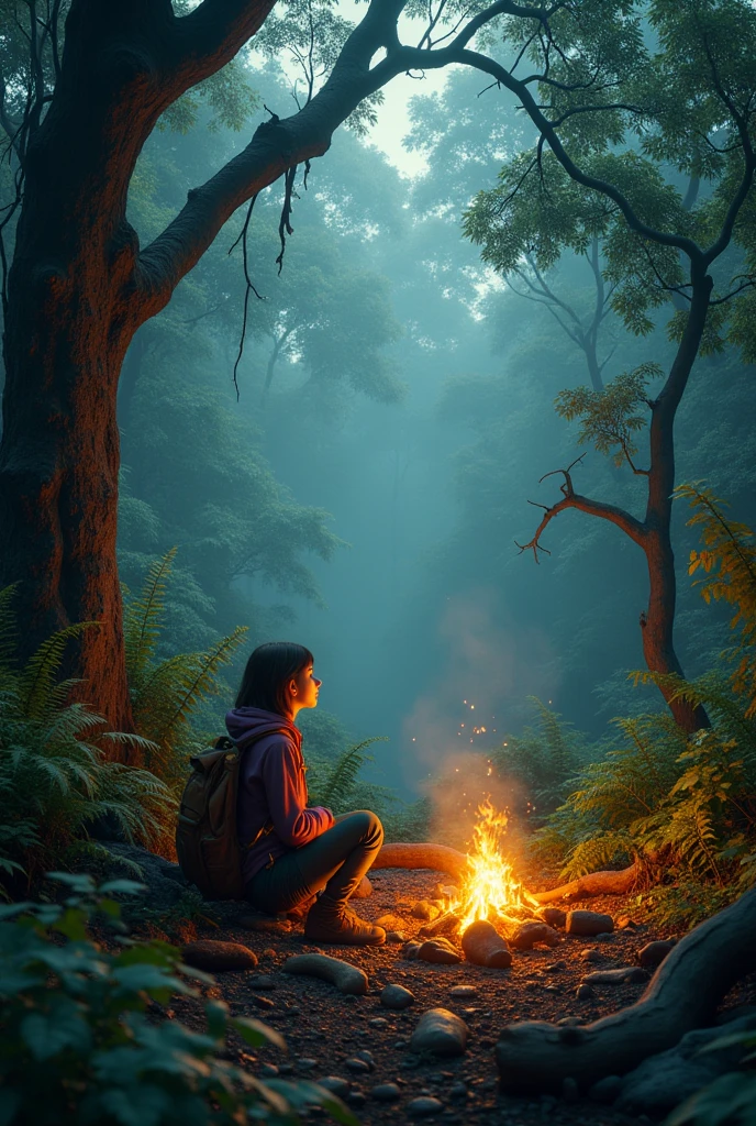 No humans, A landscape rain forest, bear camping girl, dark forest, ultra hd, realastic sharpness