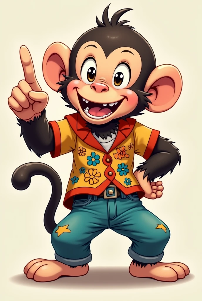 Full body monkey with anime style clothes, laughing pointing with finger,bottomless