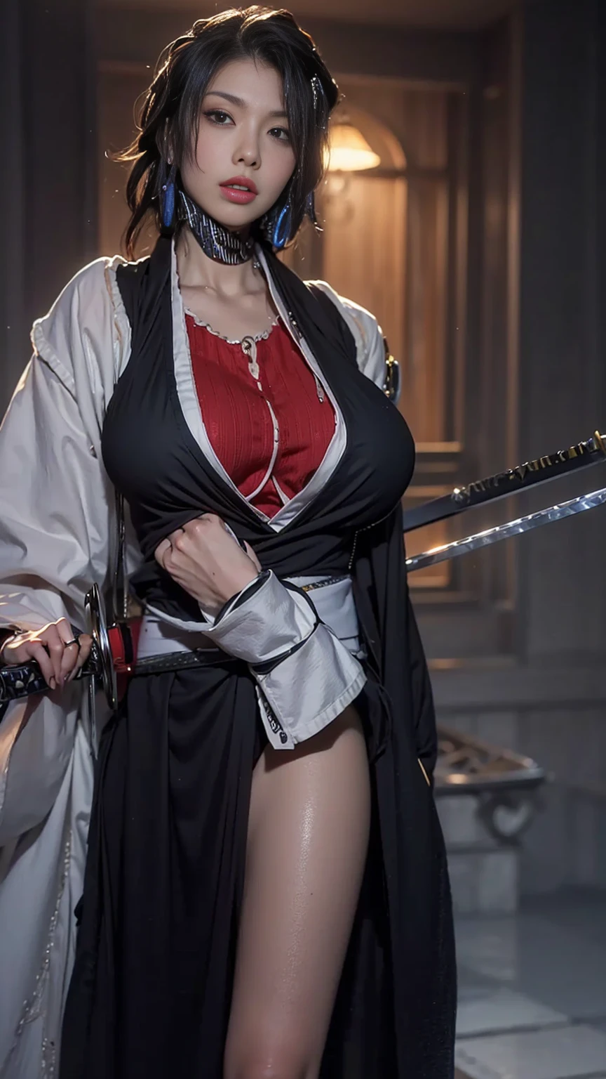 a close up of a woman holding a sword in her hand, nami from one piece, nami one piece, from one piece, she is holding a katana sword, bleach manga style, nami, inspired by Kusumi Morikage, she is holding a sword, holding a sword on her shoulder, portrait de shanks le roux