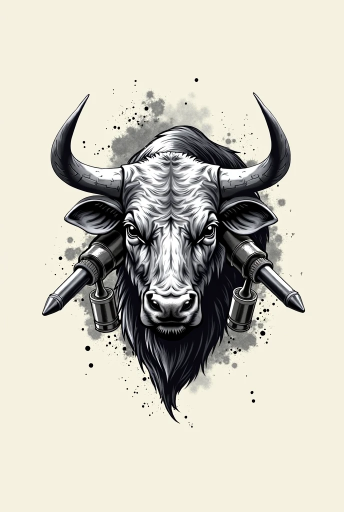 I want a sketch of a farm logo with a bull and ammunition